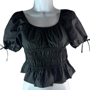 Love Fire Puff Sleeve Top Big Girls M Black Smocked Babydoll Coquette Scoop Neck